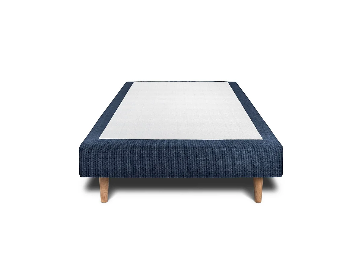 Lit 90x190cm avec tête de lit capitonnée tissu et sommier tapissier Bleu - Hauteur totale : 29cm