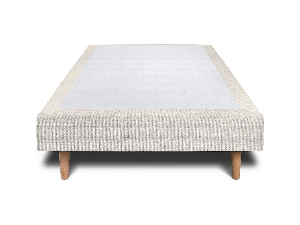 Lit 90x190cm avec tête de lit capitonnée tissu et sommier tapissier Beige clair - Hauteur totale : 29cm