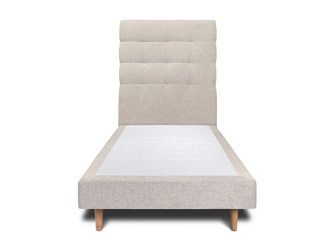 Lit 90x190cm avec tête de lit capitonnée tissu et sommier tapissier Beige clair - Hauteur totale : 29cm