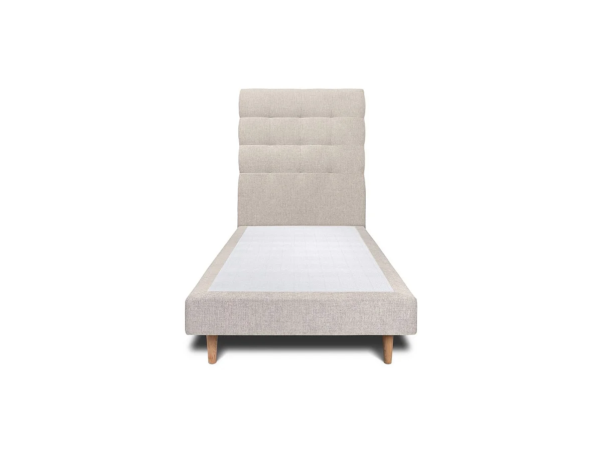 Lit 90x190cm avec tête de lit capitonnée tissu et sommier tapissier Beige clair - Hauteur totale : 29cm