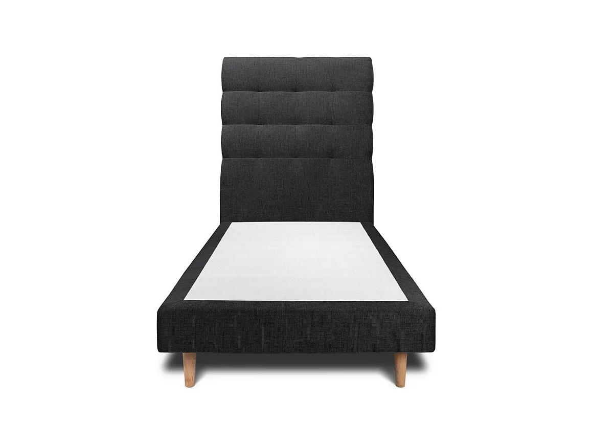 Lit 90x190cm avec tête de lit capitonnée tissu et sommier tapissier Noir - Hauteur totale : 29cm