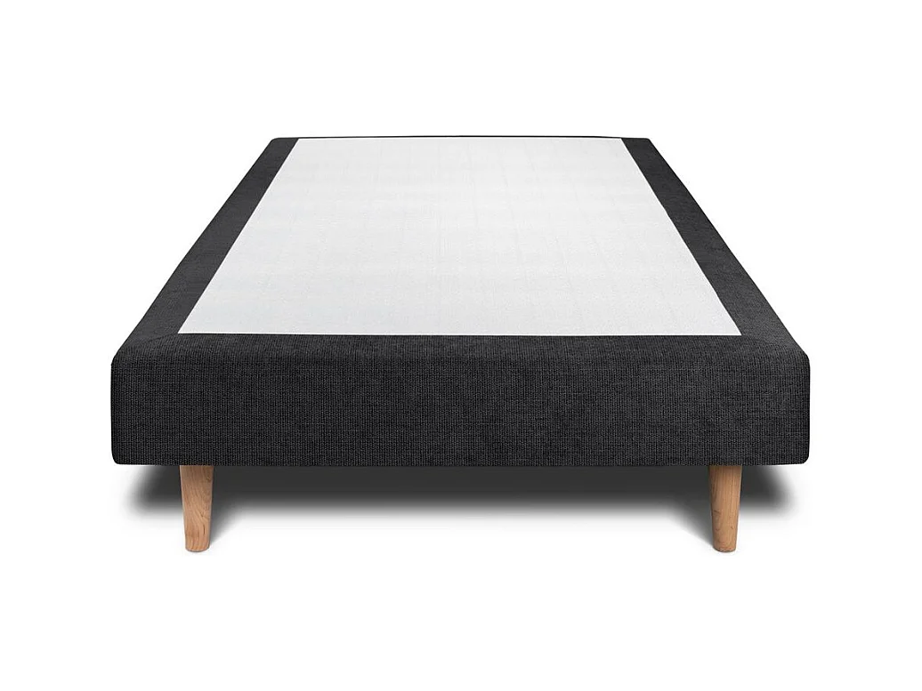 Lit 90x190cm avec tête de lit capitonnée tissu et sommier tapissier Noir - Hauteur totale : 29cm