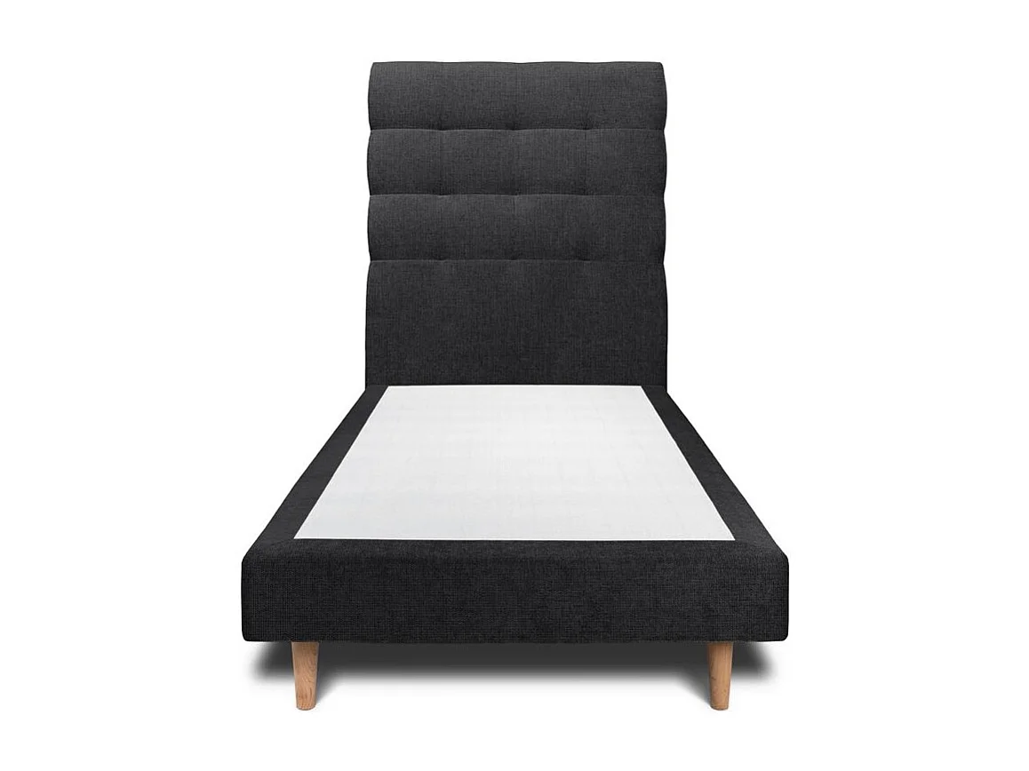 Lit 90x190cm avec tête de lit capitonnée tissu et sommier tapissier Noir - Hauteur totale : 29cm