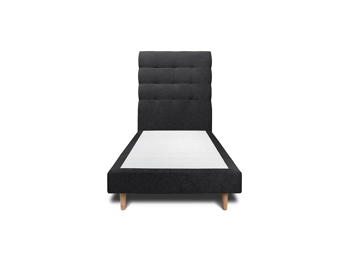 Lit 90x190cm avec tête de lit capitonnée tissu et sommier tapissier Noir - Hauteur totale : 29cm
