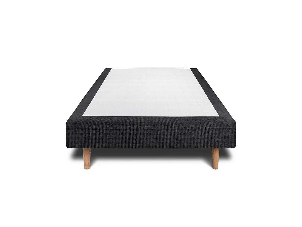 Lit 90x190cm avec tête de lit capitonnée tissu et sommier tapissier Noir - Hauteur totale : 29cm