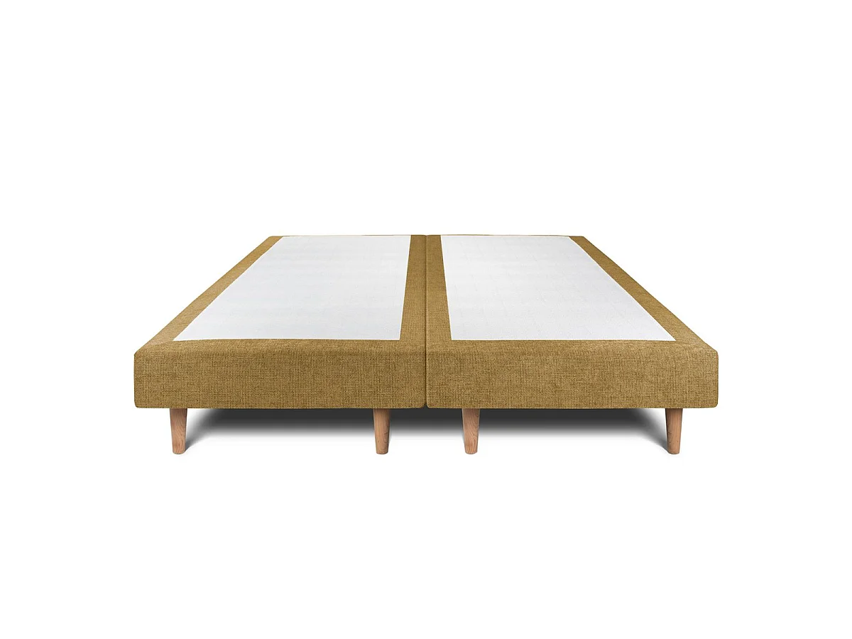 Lit 200x200cm avec tête de lit capitonnée tissu et double sommier tapissier jaune - Hauteur totale : 29cm