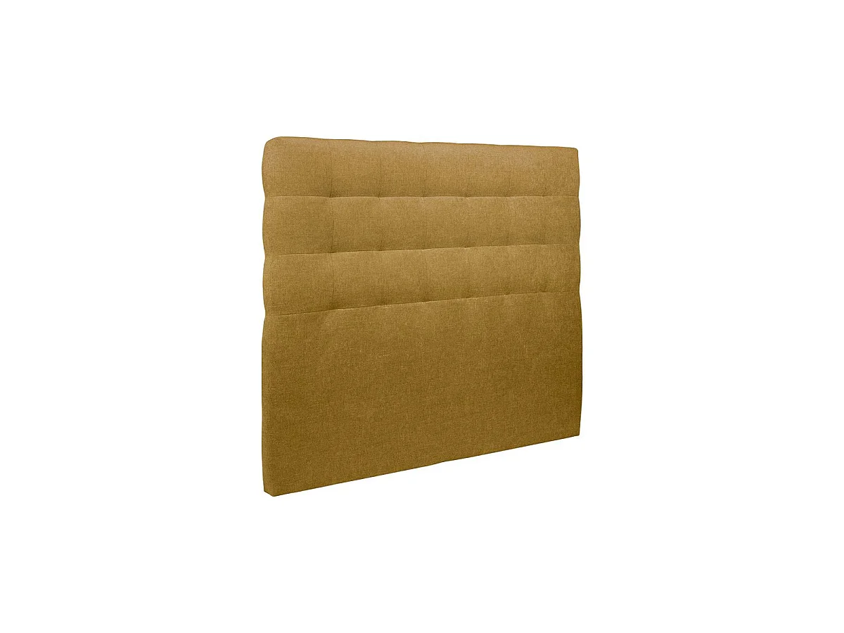 Lit 200x200cm avec tête de lit capitonnée tissu et double sommier tapissier jaune - Hauteur totale : 29cm