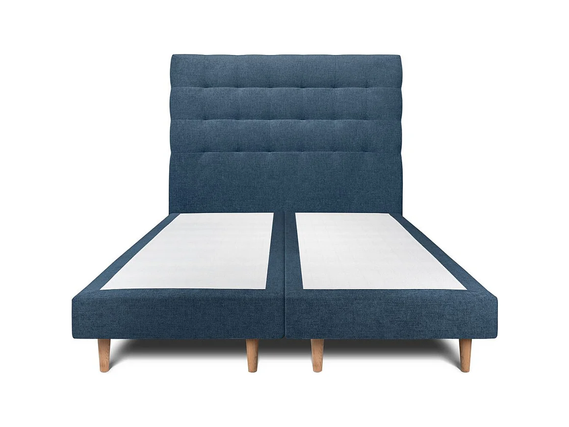 Lit 200x200cm avec tête de lit capitonnée tissu et double sommier tapissier bleu - Hauteur totale : 29cm