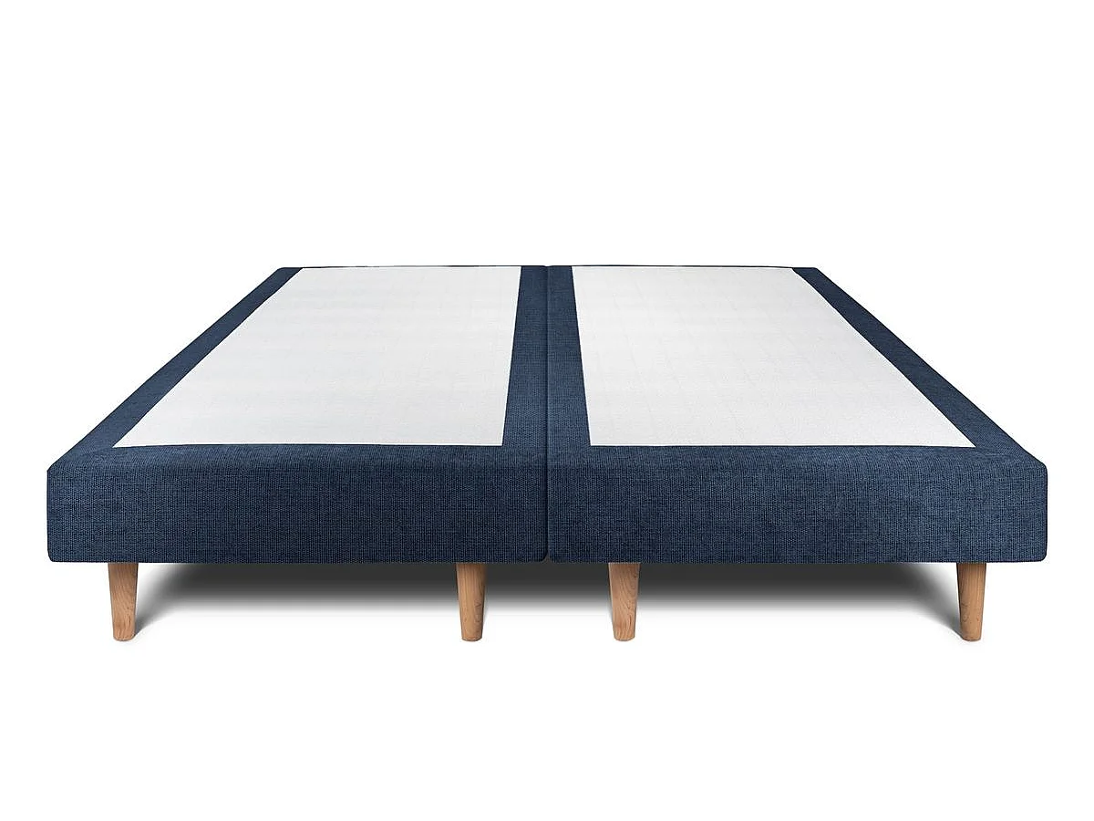 Lit 200x200cm avec tête de lit capitonnée tissu et double sommier tapissier bleu - Hauteur totale : 29cm