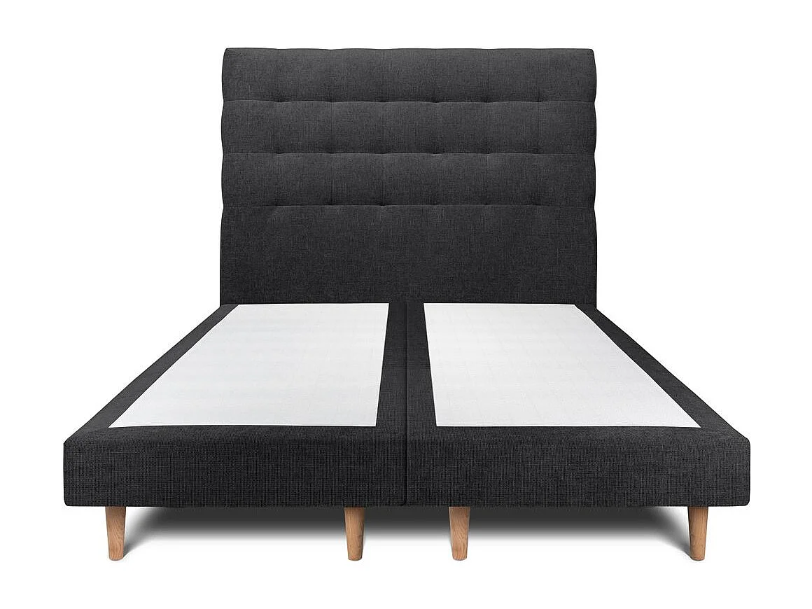 Lit 200x200cm avec tête de lit capitonnée tissu et double sommier tapissier noir - Hauteur totale : 29cm