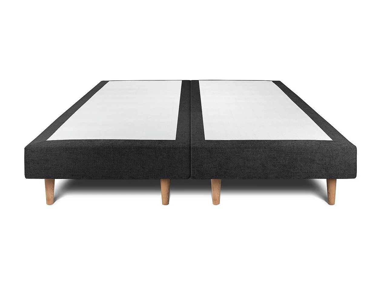 Lit 200x200cm avec tête de lit capitonnée tissu et double sommier tapissier noir - Hauteur totale : 29cm