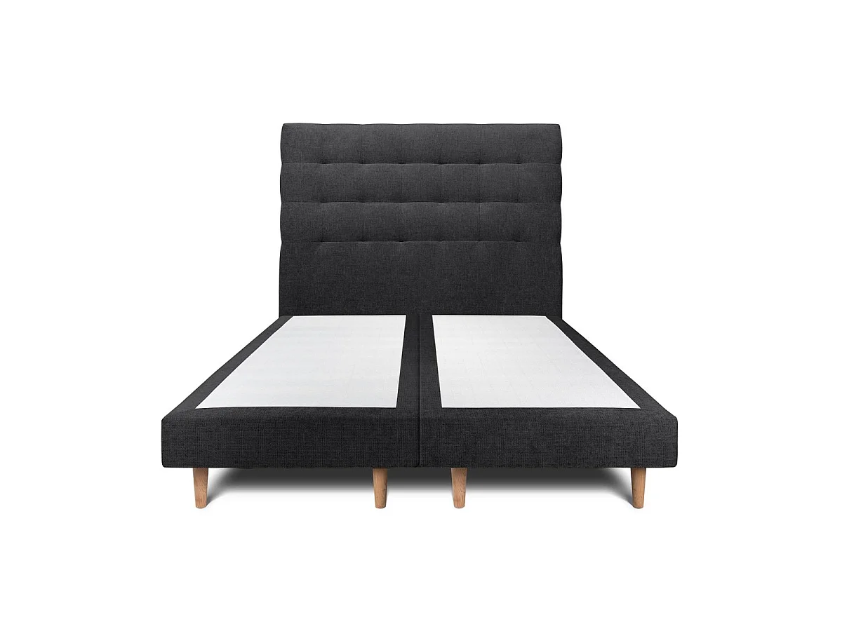 Lit 200x200cm avec tête de lit capitonnée tissu et double sommier tapissier noir - Hauteur totale : 29cm