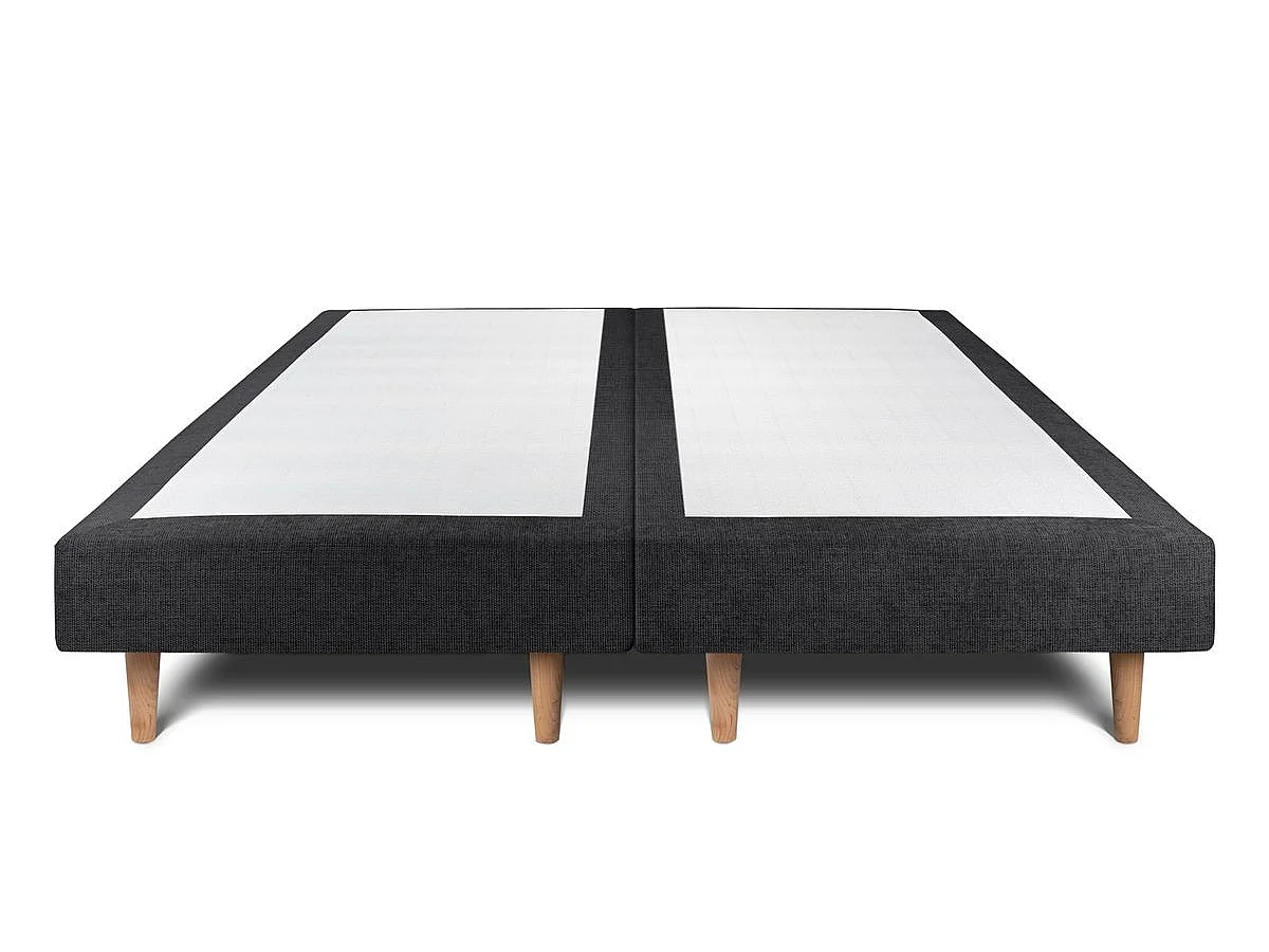 Lit 200x200cm avec tête de lit capitonnée tissu et double sommier tapissier noir - Hauteur totale : 29cm