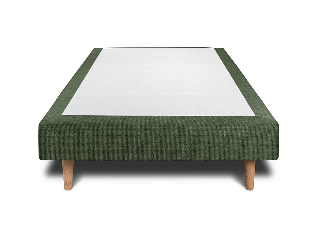 Lit 90x190cm avec tête de lit capitonnée tissu et sommier tapissier vert - Hauteur totale : 29cm