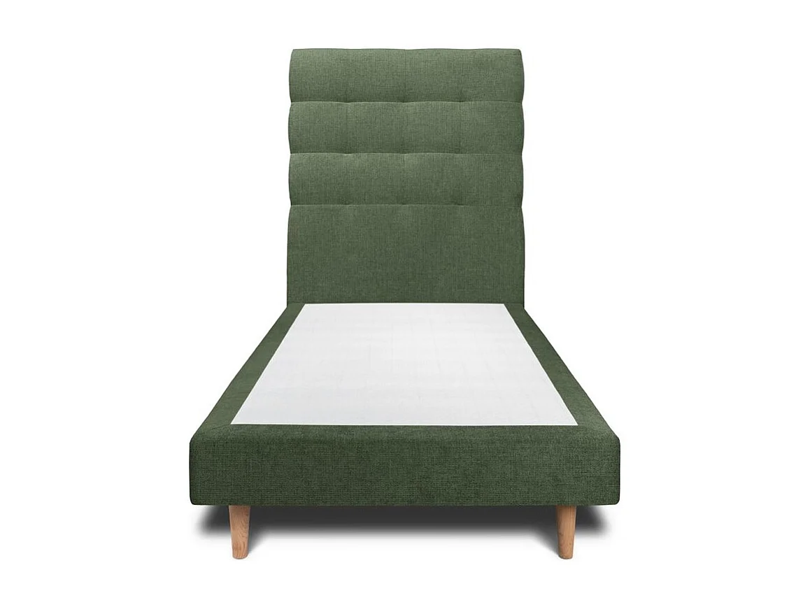 Lit 90x190cm avec tête de lit capitonnée tissu et sommier tapissier vert - Hauteur totale : 29cm