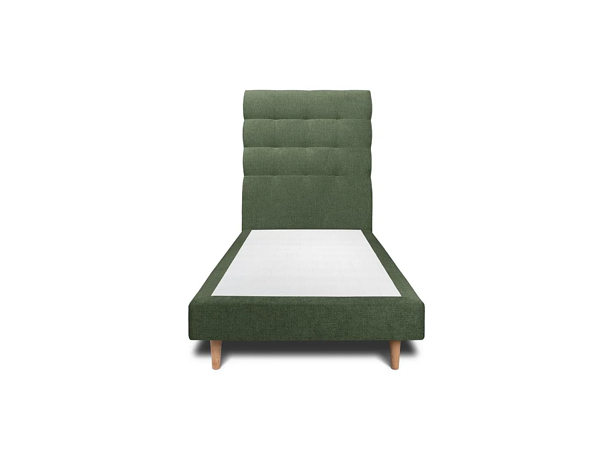 Lit 90x190cm avec tête de lit capitonnée tissu et sommier tapissier vert - Hauteur totale : 29cm