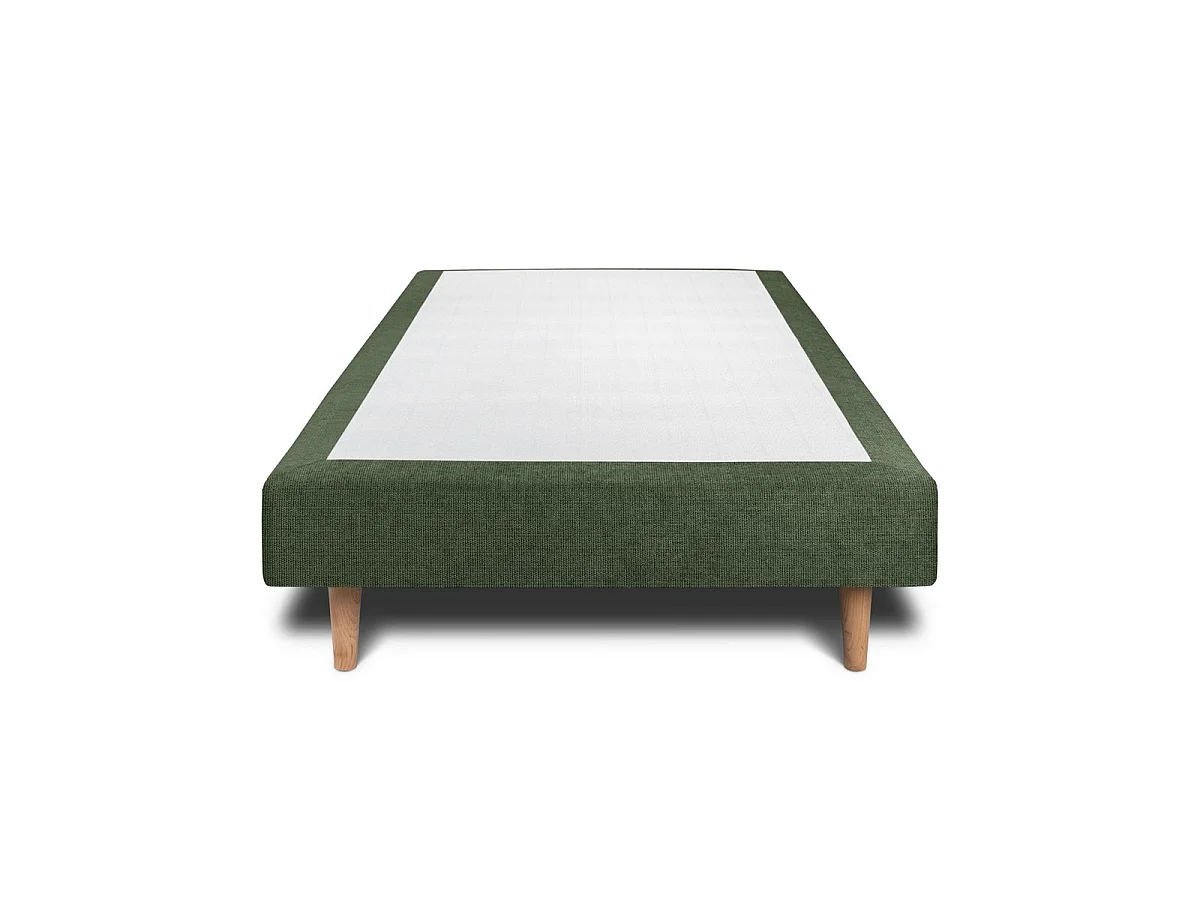 Lit 90x190cm avec tête de lit capitonnée tissu et sommier tapissier vert - Hauteur totale : 29cm