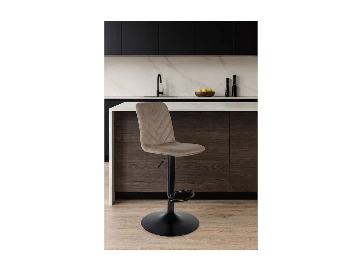 Tabouret de bar réglable en microfibre taupe et pied métal - COBY 2