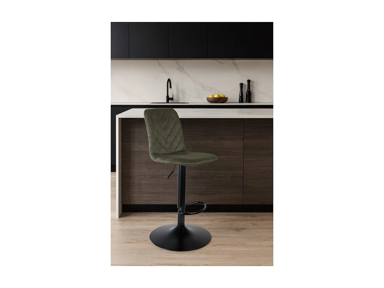Tabouret de bar réglable en microfibre vert et pied métal - COBY 2