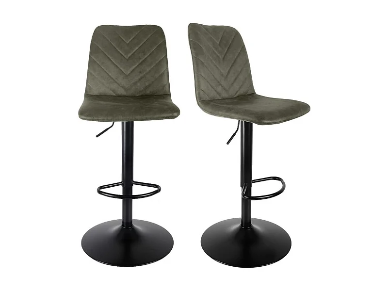 Lot 2 tabourets de bar réglables microfibre vert et métal - COBY 2
