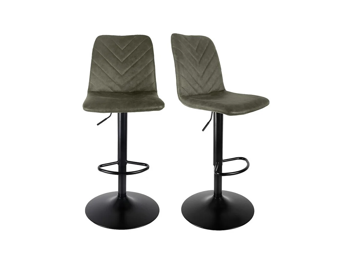 Lot 2 tabourets de bar réglables microfibre vert et métal - COBY 2