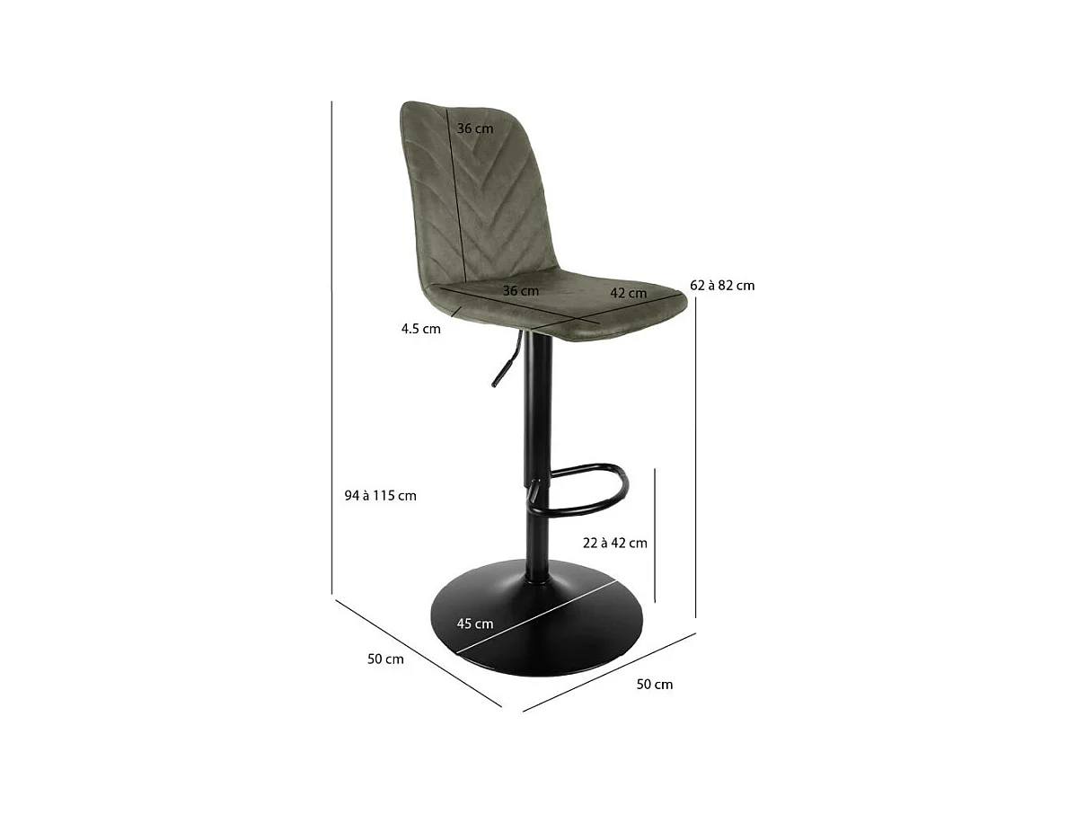 Lot 2 tabourets de bar réglables microfibre vert et métal - COBY 2