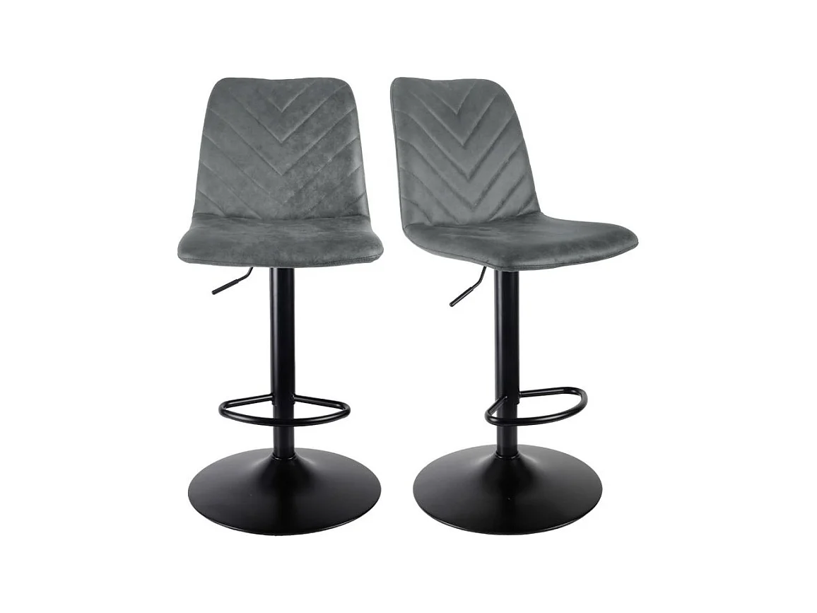 Lot 2 tabourets de bar réglables microfibre gris et métal - COBY 2