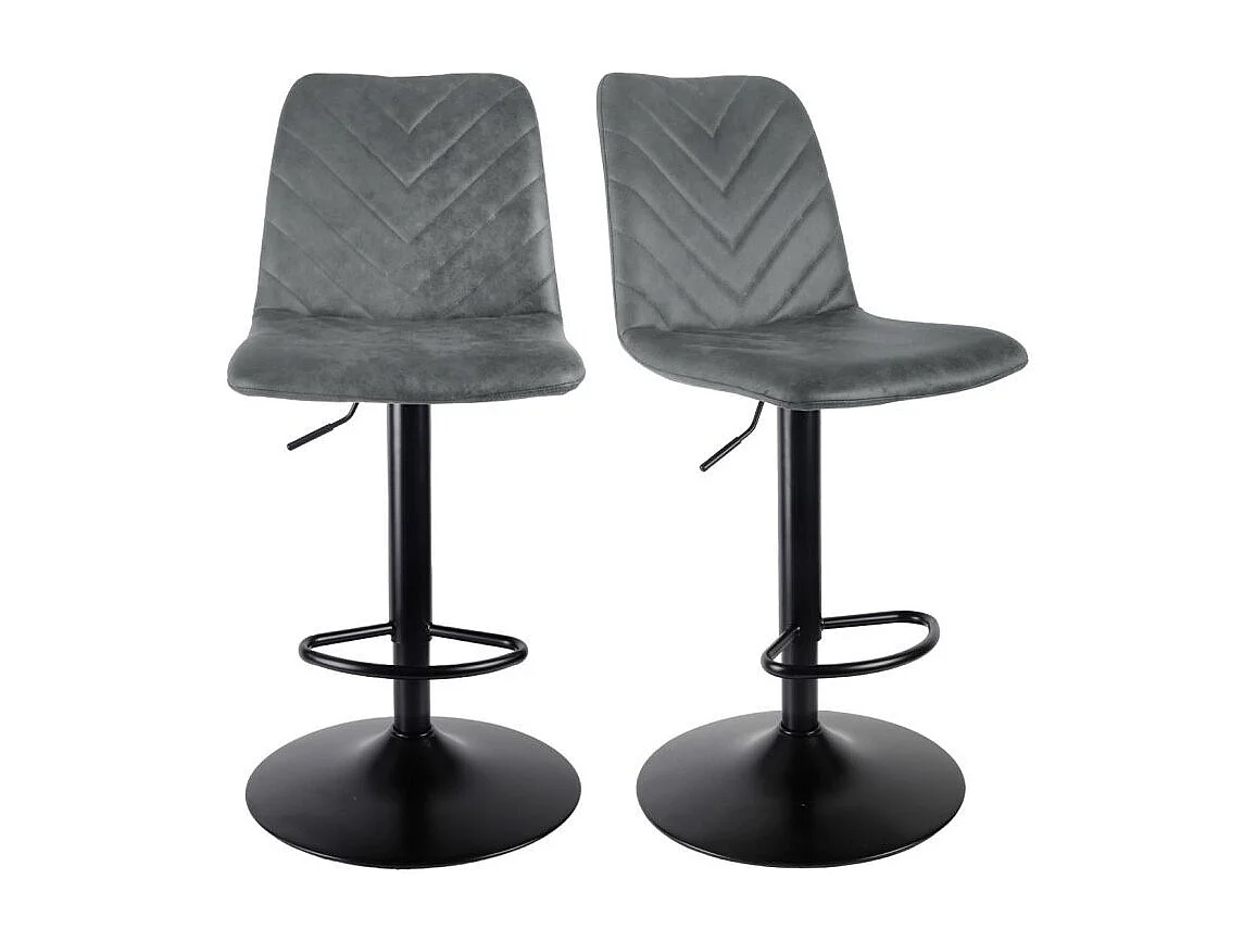 Lot 2 tabourets de bar réglables microfibre gris et métal - COBY 2