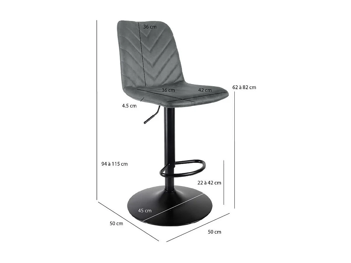 Tabouret de bar réglable en microfibre gris et pied métal - COBY 2