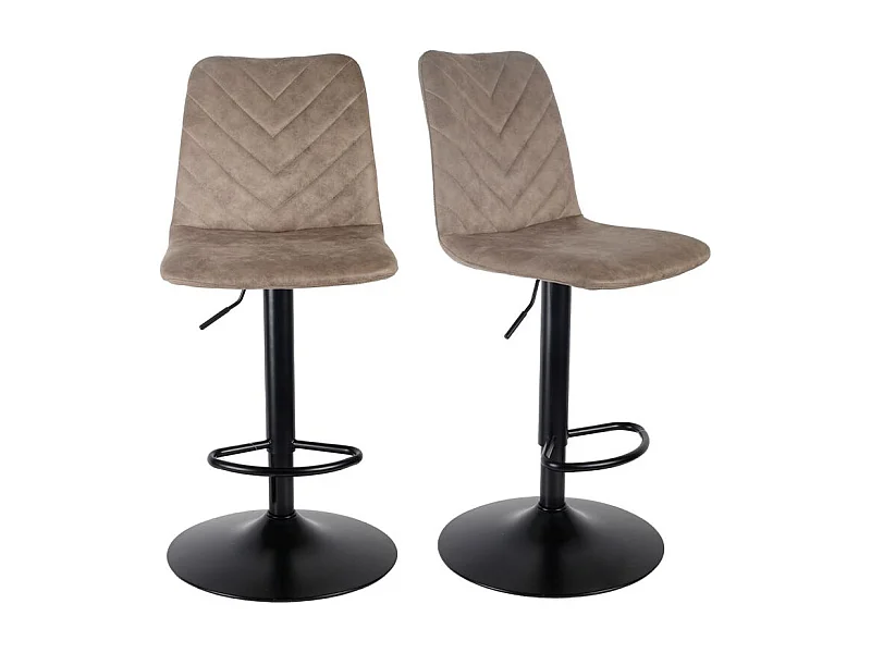 Lot 2 tabourets de bar réglables microfibre taupe et métal - COBY 2