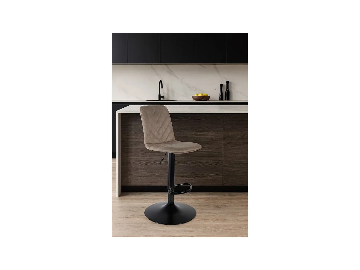 Lot 2 tabourets de bar réglables microfibre taupe et métal - COBY 2