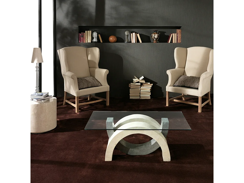 Connectio, Tavolino da salotto Beige e Grigio (70cm X 120cm H. 41cm)