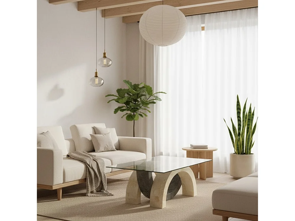 Connectio, Tavolino da salotto Beige e Grigio (70cm X 120cm H. 41cm)