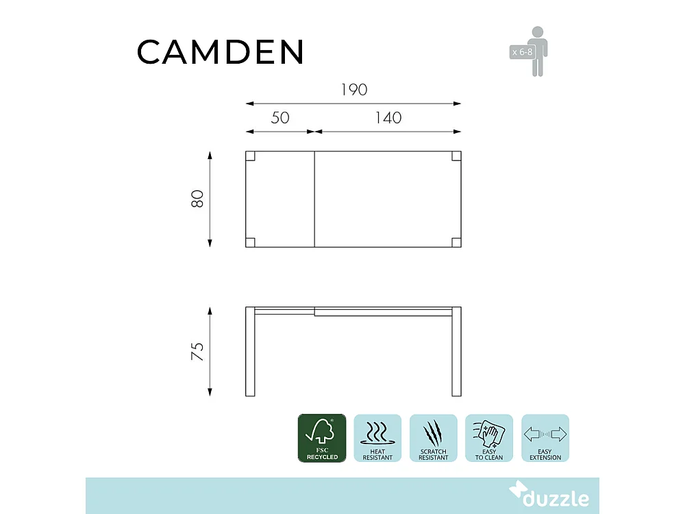 Tavolo da pranzo allungabile in legno impiallacciato rovere naturale Camden 140-190x80 cm fino a 8 posti Made in Italy | Duzzle