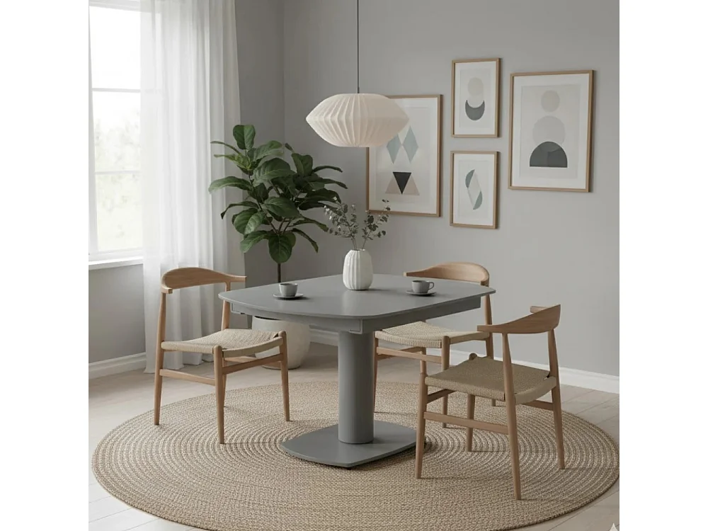 Oslo, Tavolo allungabile con top in vetro temperato Grigio (90cm X 120/180cm H. 76cm)