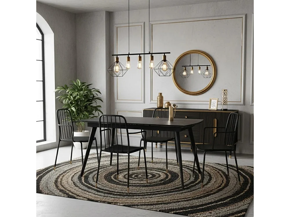 George, Tavolo allungabile con top in ceramica su vetro Marmo nero (90cm X 140/170/200cm H. 76cm)