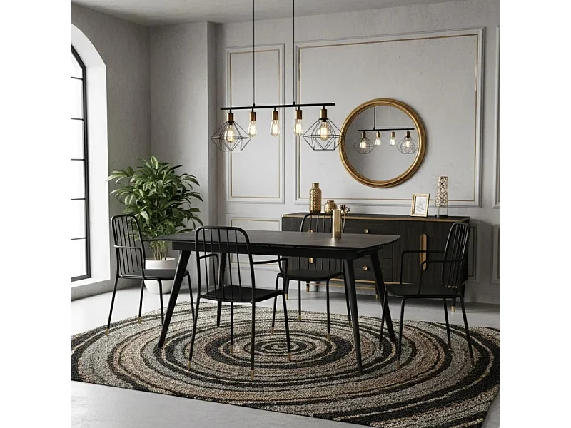 George, Tavolo allungabile con top in ceramica su vetro Marmo nero (90cm X 140/170/200cm H. 76cm)