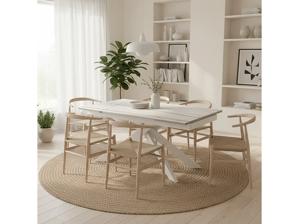 Nexus, Tavolo allungabile con top in ceramica bianco (80cm X 140/200cm H. 76cm)