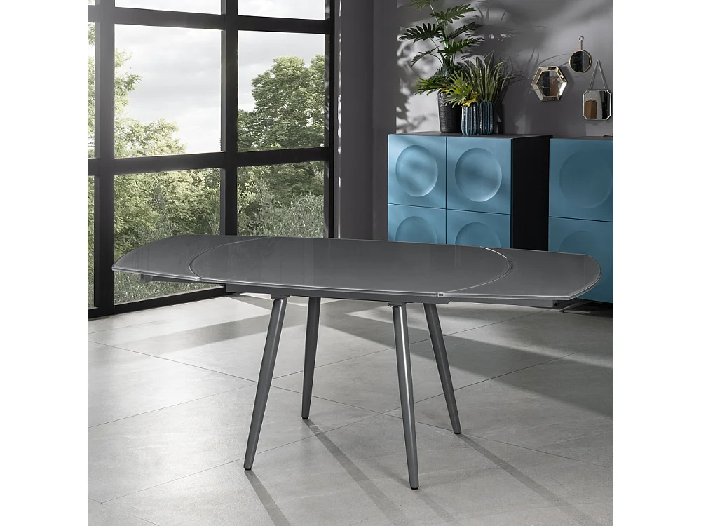 Tavolo da pranzo allungabile in vetro temperato grigio Ricky 120-180x90 cm fino a 8 posti | Duzzle