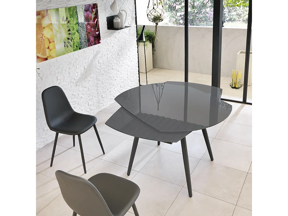Tavolo da pranzo allungabile in vetro temperato grigio Ricky 120-180x90 cm fino a 8 posti | Duzzle