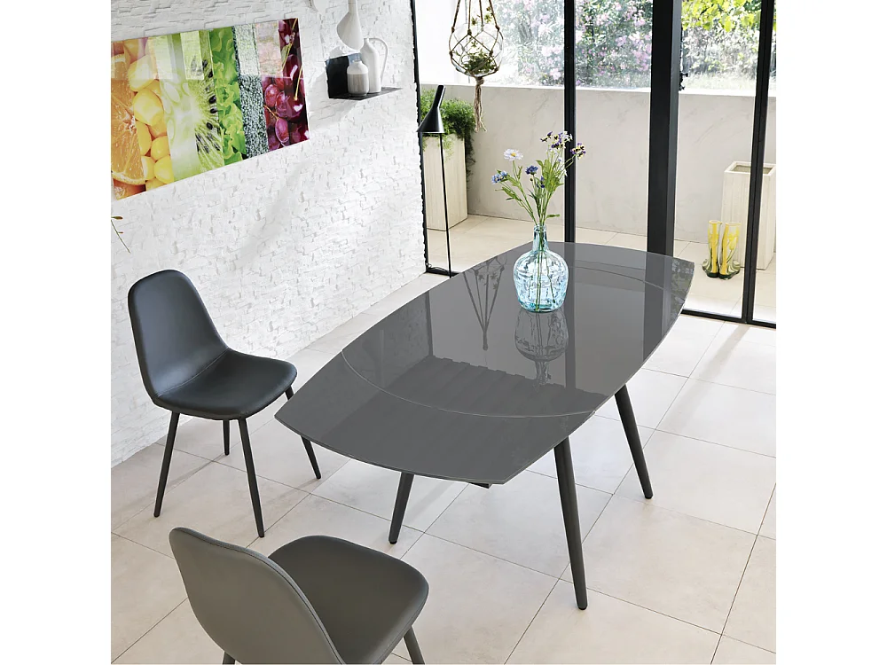 Tavolo da pranzo allungabile in vetro temperato grigio Ricky 120-180x90 cm fino a 8 posti | Duzzle