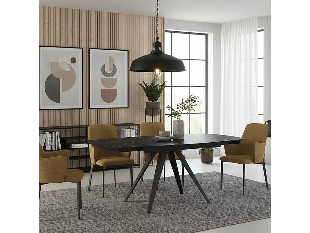 Tavolo da pranzo allungabile in ceramica effetto marmo portoro Glide 120-180x90 cm fino a 8 posti | Duzzle