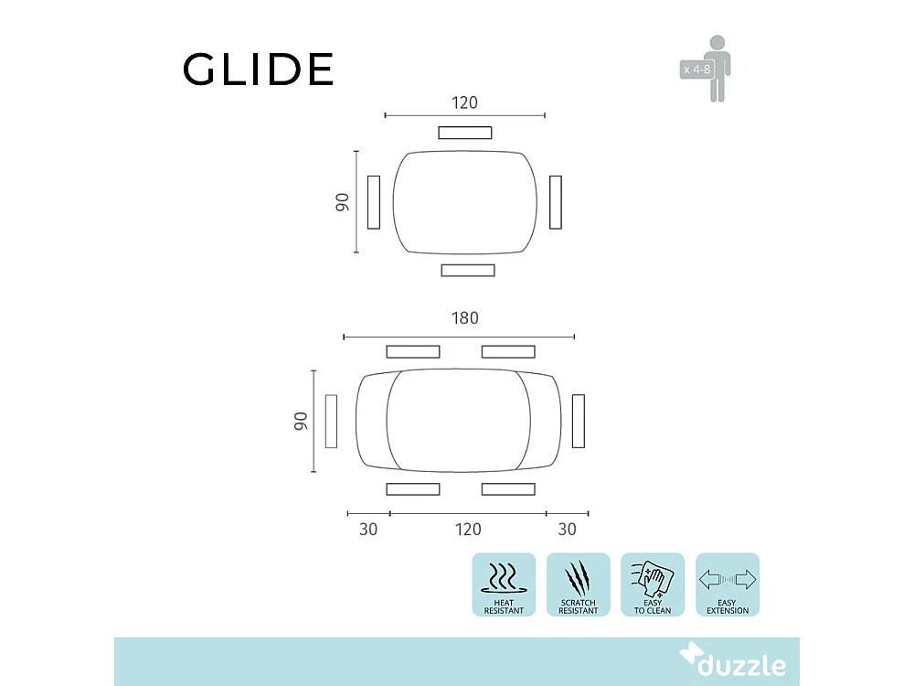 Tavolo da pranzo allungabile in ceramica effetto marmo portoro Glide 120-180x90 cm fino a 8 posti | Duzzle