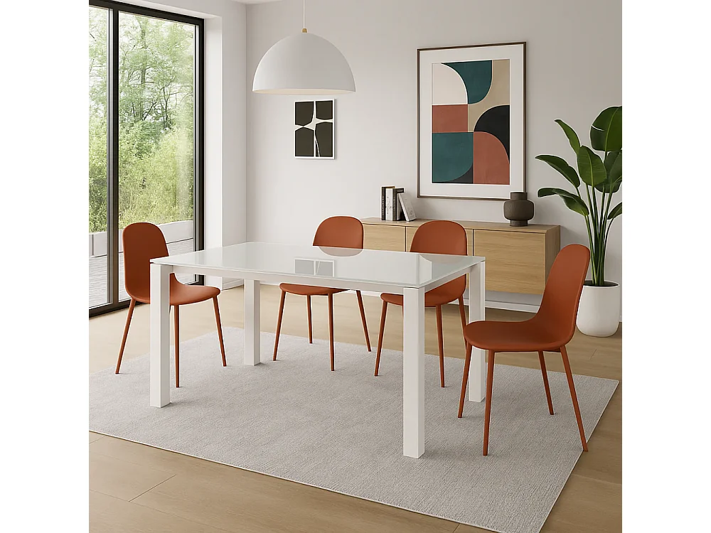 Function,  Tavolo allungabile con top in vetro Extra white (80cm X 120-170cm H. 75cm)