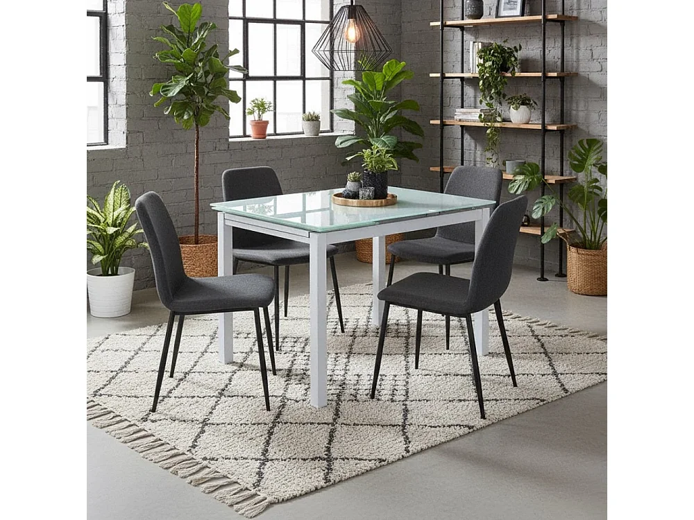 Tavolo da pranzo allungabile in vetro temperato bianco Arden 110-170x75 cm fino a 8 posti | Duzzle