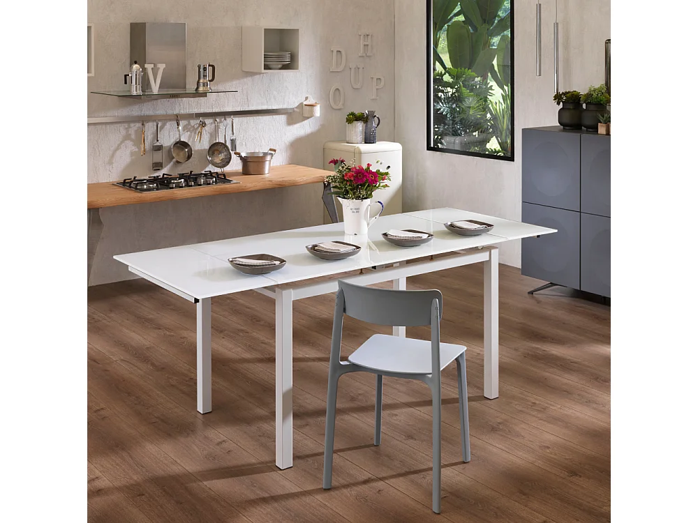 Tavolo da pranzo allungabile in vetro temperato bianco Arden 110-170x75 cm fino a 8 posti | Duzzle
