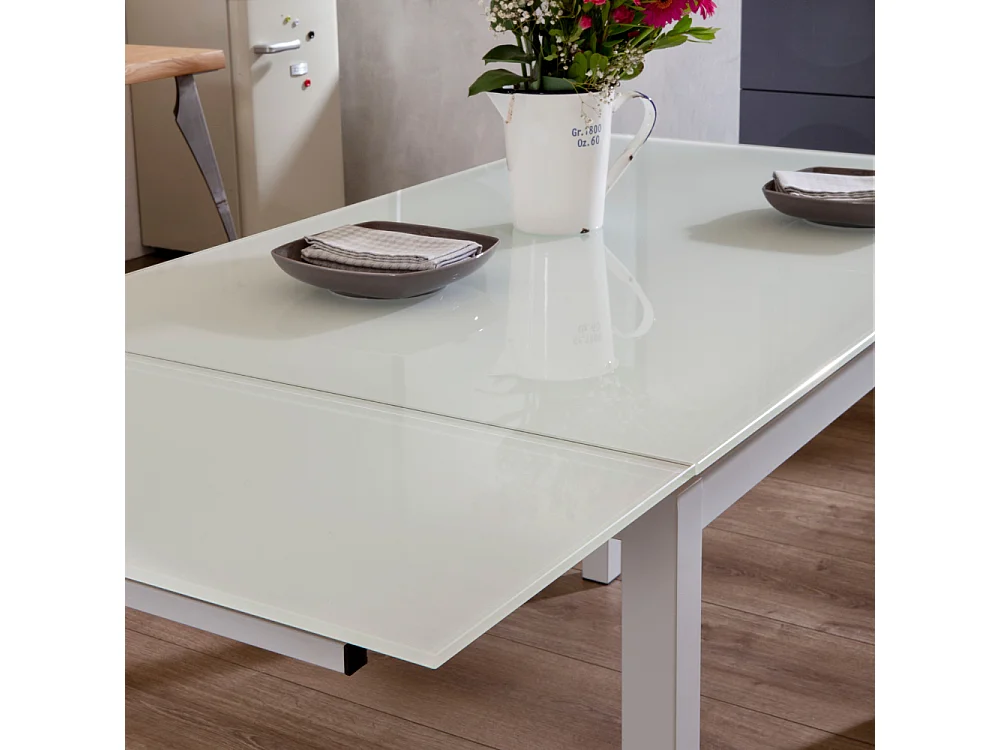 Tavolo da pranzo allungabile in vetro temperato bianco Arden 110-170x75 cm fino a 8 posti | Duzzle