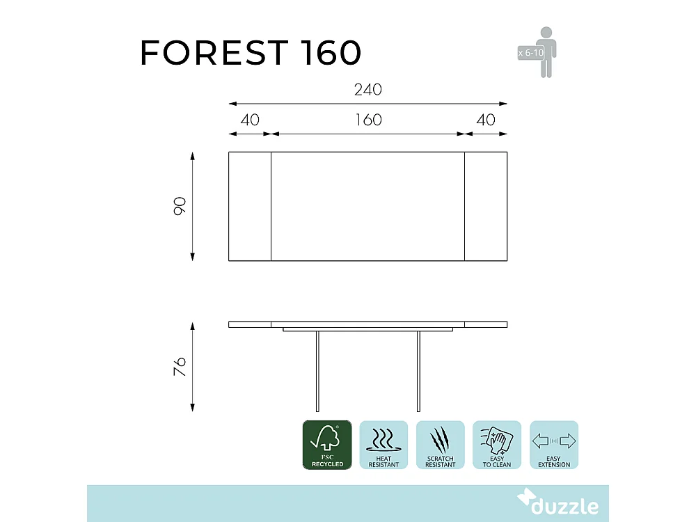 Tavolo da pranzo allungabile in legno impiallacciato rovere naturale Forest 160-240x90 cm fino a 10 posti Made in Italy | Duzzle