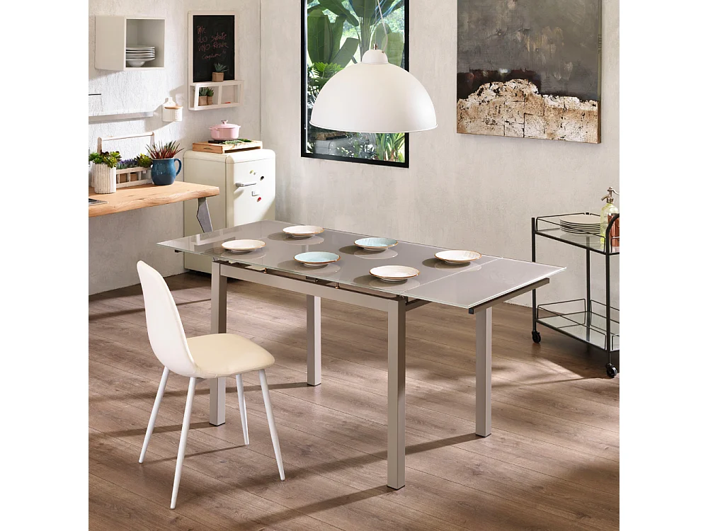 Tavolo da pranzo allungabile in vetro temperato cappuccino Marlow 130-200x80 cm fino a 8 posti | Duzzle