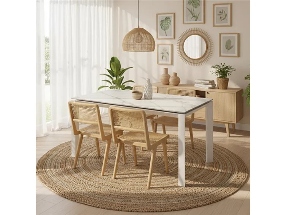 Linear, Tavolo allungabile con top in ceramica Marmo calacatta (90cm X 140/220cm H. 75cm)